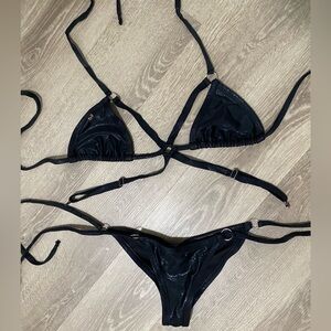 Black Sexy Leather Bikini Set